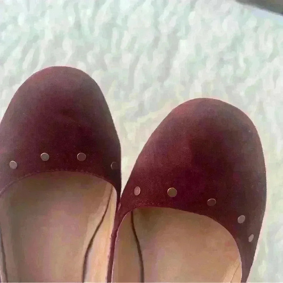 Madewell Inez Studded Burgundy Suede Block Heels Ankle Strap Shoe Sz 7.5 - Picture 5 of 8